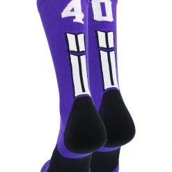 MadSportsStuff Purple Player ID Custom Number Crew Socks For Basketball Lacrosse Volleyball Boys And Girls Volleyball Socks