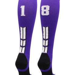 MadSportsStuff Purple Player ID Custom Number Over The Calf Socks For Softball Baseball Football Boys And Girls Softball Socks