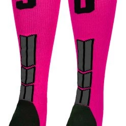 MadSportsStuff Baseball Socks Neon Pink And Black Player ID Custom Number Over The Calf Socks For Softball Baseball Football Boys And Girls