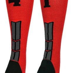 MadSportsStuff Red And Black Player ID Custom Number Over The Calf Socks For Softball Baseball Football Boys And Girls Baseball Socks