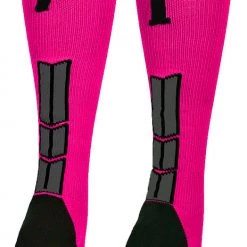 MadSportsStuff Baseball Socks Neon Pink And Black Player ID Custom Number Over The Calf Socks For Softball Baseball Football Boys And Girls