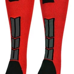 MadSportsStuff Baseball Socks Red And Black Player ID Custom Number Over The Calf Socks For Softball Baseball Football Boys And Girls