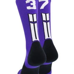 MadSportsStuff Purple Player ID Custom Number Crew Socks For Basketball Lacrosse Volleyball Boys And Girls