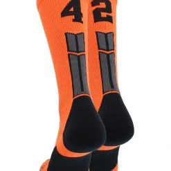 MadSportsStuff Orange And Black Player ID Custom Number Crew Socks For Basketball Lacrosse Volleyball Boys And Girls