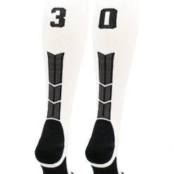 MadSportsStuff White Player ID Custom Number Over The Calf Socks For Softball Baseball Football Boys And Girls
