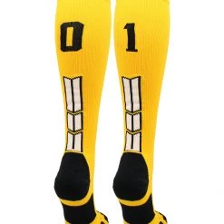 MadSportsStuff Gold Player ID Custom Number Over The Calf Socks For Softball Baseball Football Boys And Girls