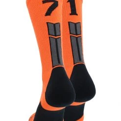 MadSportsStuff Orange And Black Player ID Custom Number Crew Socks For Basketball Lacrosse Volleyball Boys And Girls