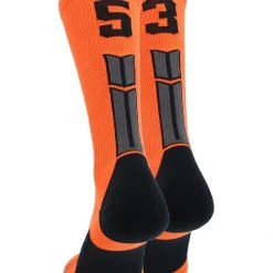 MadSportsStuff Orange And Black Player ID Custom Number Crew Socks For Basketball Lacrosse Volleyball Boys And Girls