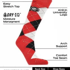 TCK Georgia Bulldogs Argyle Dress Socks NCAA Fanwear Crew Length All Schools