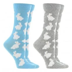 WHD Bunny Socks For Women With Fuzzy Bunnies - Rabbit Lovers Easter Gift - 2-Pack Crazy Socks - Crew