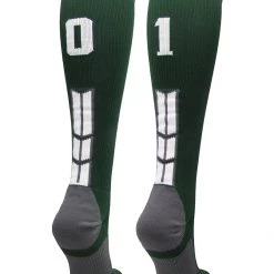 MadSportsStuff Dark Green Player ID Custom Number Over The Calf Socks For Softball Baseball Football Boys And Girls