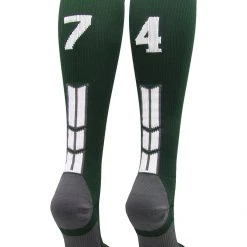 MadSportsStuff Dark Green Player ID Custom Number Over The Calf Socks For Softball Baseball Football Boys And Girls