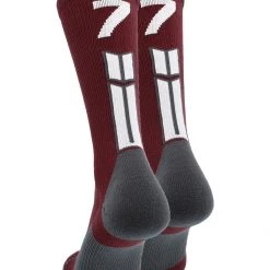 MadSportsStuff Maroon Player ID Custom Number Crew Socks For Basketball Lacrosse Volleyball Boys And Girls