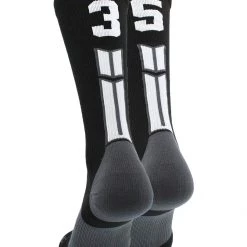 MadSportsStuff Black Player ID Custom Number Crew Socks For Basketball Lacrosse Volleyball Boys And Girls