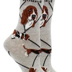 WHD Crazy Socks - Crew Basset Hound Socks For Women Gift For Dog Lovers