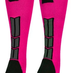 MadSportsStuff Neon Pink And Black Player ID Custom Number Over The Calf Socks For Softball Baseball Football Boys And Girls Baseball Socks