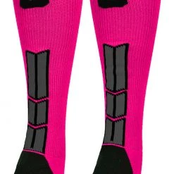 MadSportsStuff Neon Pink And Black Player ID Custom Number Over The Calf Socks For Softball Baseball Football Boys And Girls Baseball Socks