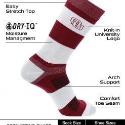 TCK All Schools OU Oklahoma Sooners Socks Game Day Striped Crew Socks