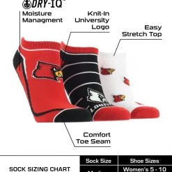 TCK Louisville Cardinals No Show Socks Full Field 3 Pack All Schools