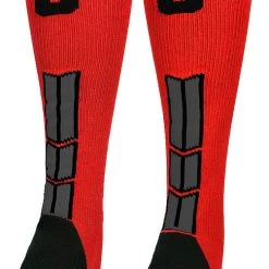 MadSportsStuff Red And Black Player ID Custom Number Over The Calf Socks For Softball Baseball Football Boys And Girls Baseball Socks