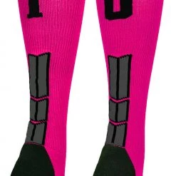 MadSportsStuff Neon Pink And Black Player ID Custom Number Over The Calf Socks For Softball Baseball Football Boys And Girls Baseball Socks