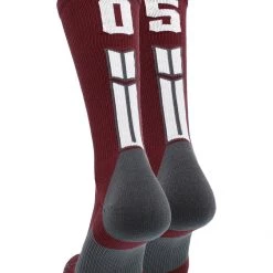 MadSportsStuff Maroon Player ID Custom Number Crew Socks For Basketball Lacrosse Volleyball Boys And Girls