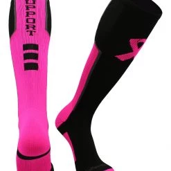MadSportsStuff Pink Ribbon Breast Cancer Awareness Support Athletic Over The Calf Socks