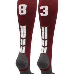 MadSportsStuff Maroon Player ID Custom Number Over The Calf Socks For Softball Baseball Football Boys And Girls Softball Socks