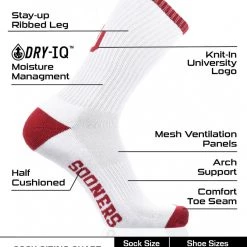 TCK OU Oklahoma Sooners Socks Basic Crew White Socks All Schools