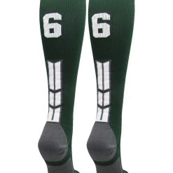 MadSportsStuff Dark Green Player ID Custom Number Over The Calf Socks For Softball Baseball Football Boys And Girls Softball Socks