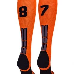 MadSportsStuff Softball Socks Orange And Black Player ID Custom Number Over The Calf Socks For Softball Baseball Football Boys And Girls 148 MadSportsStuff Softball Socks Orange And Black Player ID Custom Number Over The Calf Socks For Softball Baseball Football Boys And Girls