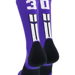 MadSportsStuff Purple Player ID Custom Number Crew Socks For Basketball Lacrosse Volleyball Boys And Girls