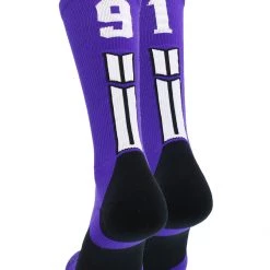 MadSportsStuff Purple Player ID Custom Number Crew Socks For Basketball Lacrosse Volleyball Boys And Girls Volleyball Socks
