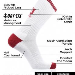 TCK All Schools Indiana Hoosiers Socks Basic Crew White Socks 6 TCK All Schools Indiana Hoosiers Socks Basic Crew White Socks