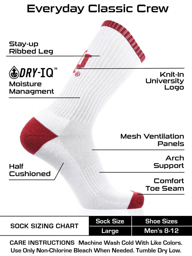 TCK All Schools Indiana Hoosiers Socks Basic Crew White Socks 3 TCK All Schools Indiana Hoosiers Socks Basic Crew White Socks