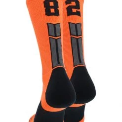 MadSportsStuff Orange And Black Player ID Custom Number Crew Socks For Basketball Lacrosse Volleyball Boys And Girls