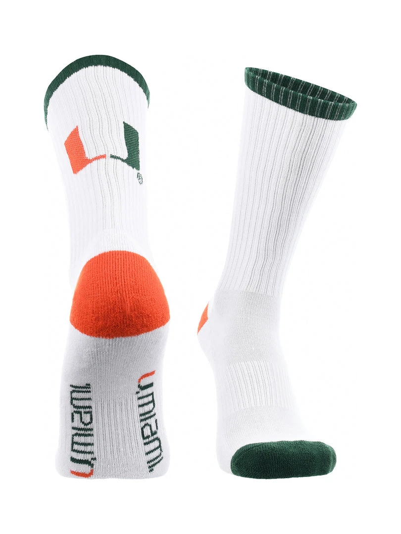 TCK Miami Hurricanes Socks Basic Crew White Socks 4 TCK Miami Hurricanes Socks Basic Crew White Socks