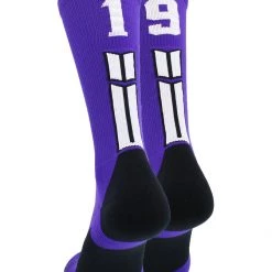 MadSportsStuff Purple Player ID Custom Number Crew Socks For Basketball Lacrosse Volleyball Boys And Girls Volleyball Socks