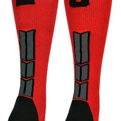 MadSportsStuff Baseball Socks Red And Black Player ID Custom Number Over The Calf Socks For Softball Baseball Football Boys And Girls