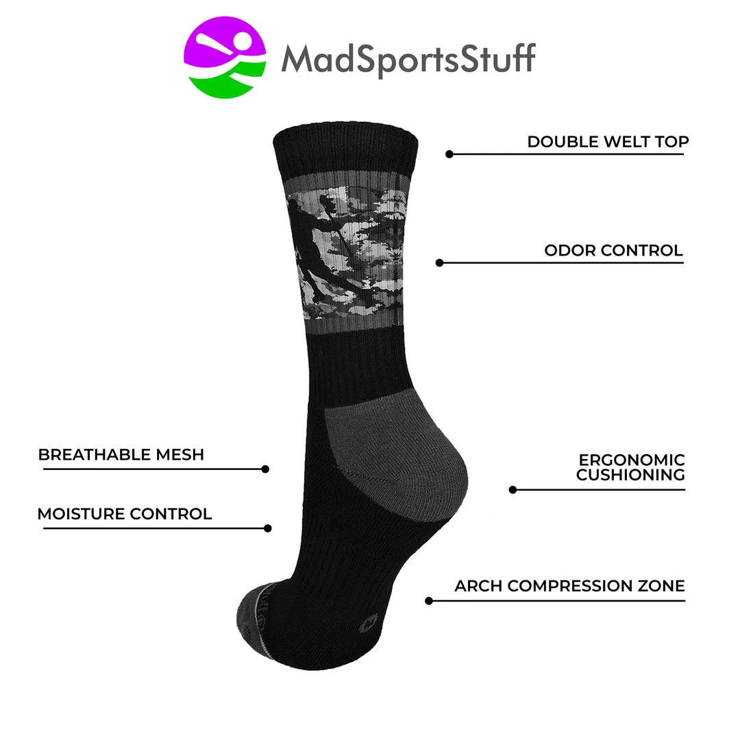 MadSportsStuff Lacrosse Socks With Player On Camo Background Crew Socks (multiple Colors) 3 MadSportsStuff Lacrosse Socks With Player On Camo Background Crew Socks (multiple Colors)