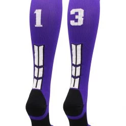MadSportsStuff Purple Player ID Custom Number Over The Calf Socks For Softball Baseball Football Boys And Girls Softball Socks