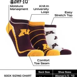 TCK All Schools Minnesota Golden Gophers No Show Socks Full Field 3 Pack