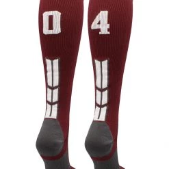 MadSportsStuff Softball Socks Maroon Player ID Custom Number Over The Calf Socks For Softball Baseball Football Boys And Girls
