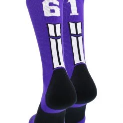 MadSportsStuff Purple Player ID Custom Number Crew Socks For Basketball Lacrosse Volleyball Boys And Girls