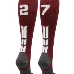 MadSportsStuff Softball Socks Maroon Player ID Custom Number Over The Calf Socks For Softball Baseball Football Boys And Girls