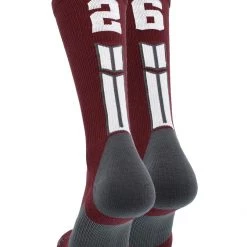 MadSportsStuff Maroon Player ID Custom Number Crew Socks For Basketball Lacrosse Volleyball Boys And Girls