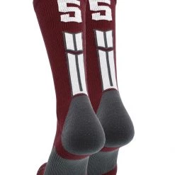 MadSportsStuff Maroon Player ID Custom Number Crew Socks For Basketball Lacrosse Volleyball Boys And Girls