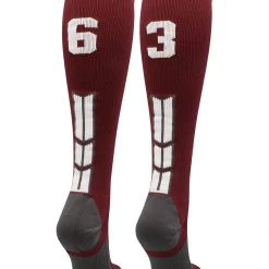 MadSportsStuff Softball Socks Maroon Player ID Custom Number Over The Calf Socks For Softball Baseball Football Boys And Girls
