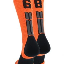 MadSportsStuff Orange And Black Player ID Custom Number Crew Socks For Basketball Lacrosse Volleyball Boys And Girls