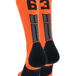 MadSportsStuff Orange And Black Player ID Custom Number Crew Socks For Basketball Lacrosse Volleyball Boys And Girls